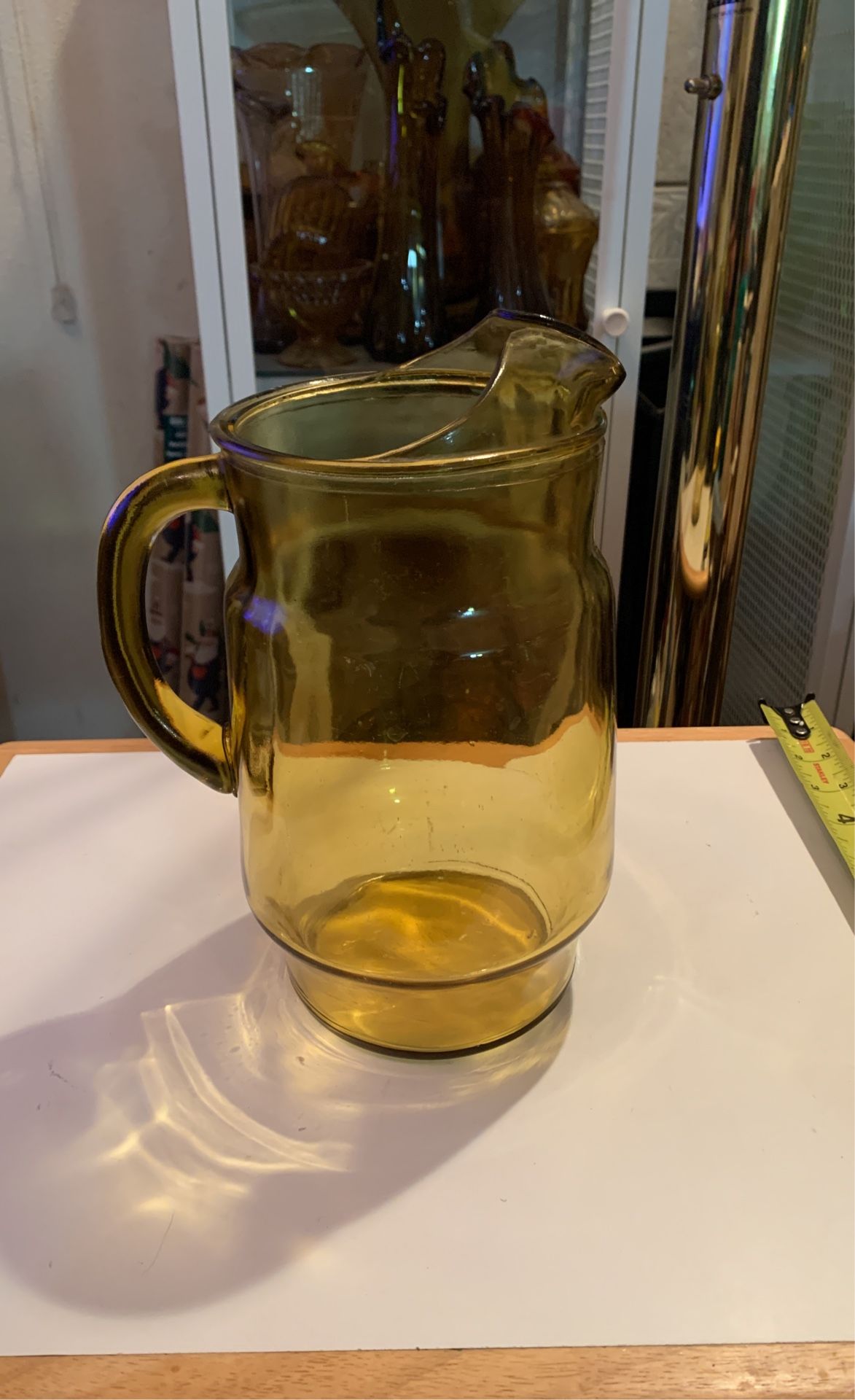 Vintage Amber Beverage Glass Ice Lip Heavy Pitcher