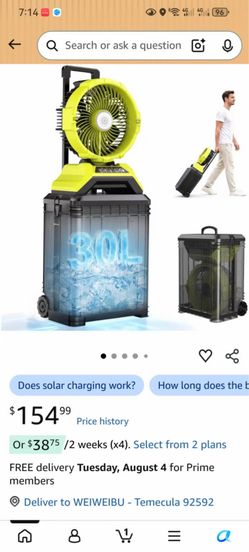 30L Rolling Cooler with Built-in Fan & LED Light - Portable Outdoor Camping Gear (Brand New)