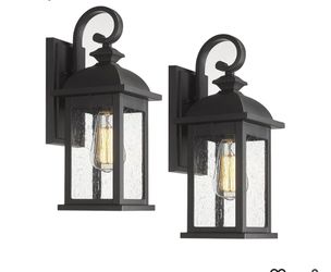 FEMILA Exterior Wall Sconce,2 Packs Outdoor Waterproof Wall Lights Fixture,E26 Socket Wall Lantern for Porch,Anti-Rust Matte Black Finish with Seeded 