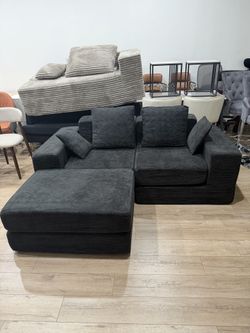79" Boneless Couch with Ottoman, Compressed Sleeper Sofa Bed, Black Cloud Sectional Loveseat, Convertible, No Assembly Required, Chenille, Living Room