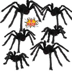 6 Pack Giant Spider Outdoor Decorations Set, Scary Hairy Realistic Large Spider Props for Indoor, Outdoor and Yard Party Creepy Decor
