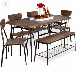 6-Piece Industrial Dining Table Set with Bench