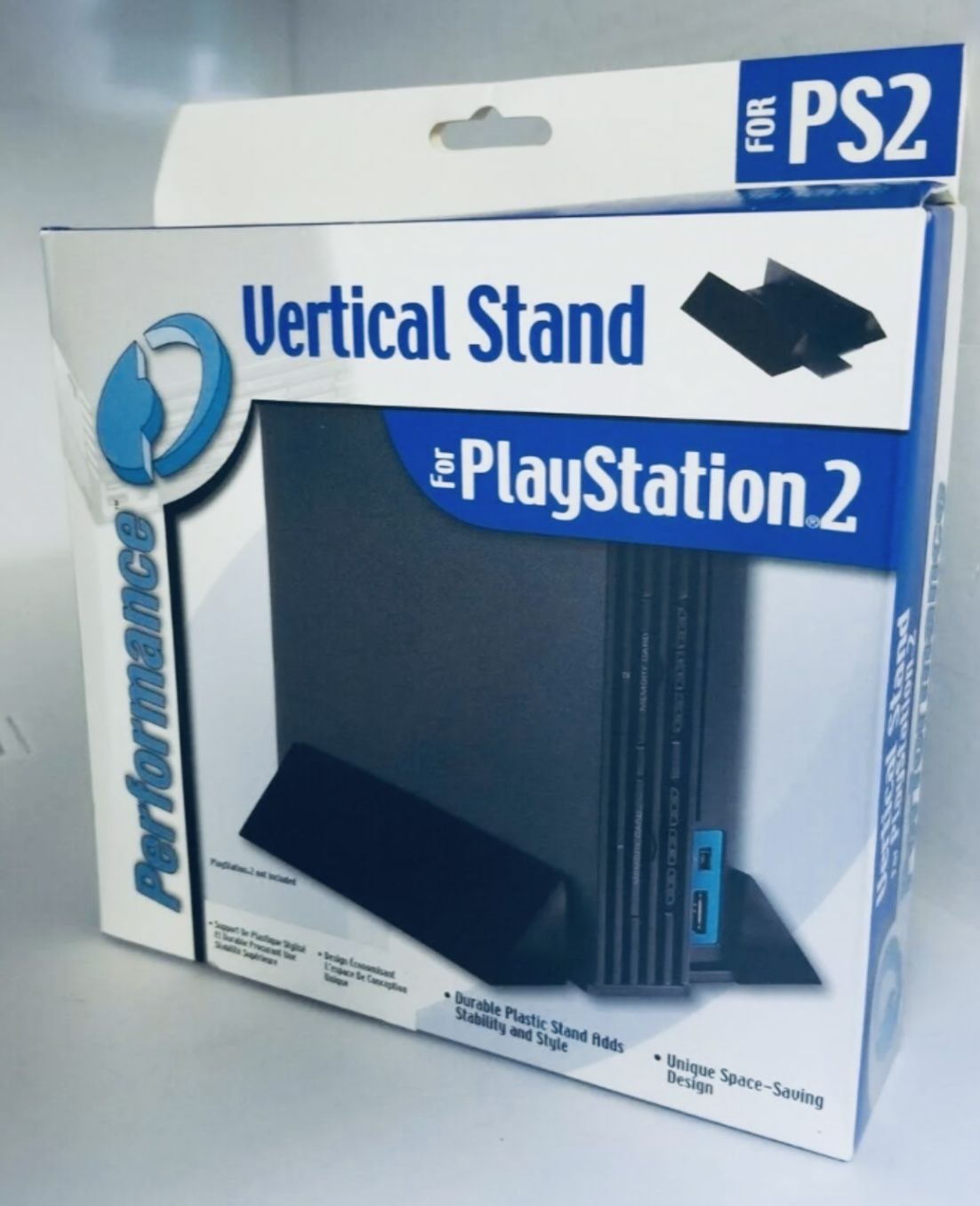 Brand new in box. Original vertical stand for the large fat 5000 series original playstation 2 system made of hard plastic by Performance 1 for $15 or