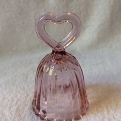 Vintage Fenton Dusty Rose Collection Pink Heart Glass Bell 3 1/2 Inches