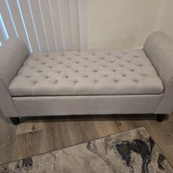 Light Grey Fabric Armed Storage Bench