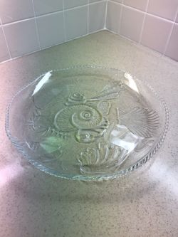 Glass Sea Shell Design Tray - Vintage
