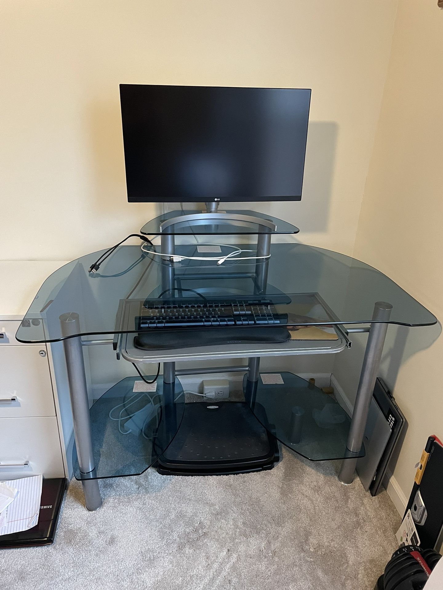 Glass Desk With Monitor Shelf