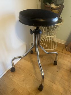 Two Chrome Stools / Wooden Stool