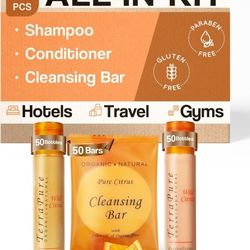 Terra Pure Wild Citrus Soaps & Toiletries Bulk Set | Amenities Kit for Hotels & Vacation Rentals | 1 oz Shampoo & Conditioner, 40g Cleansing 150 Piece