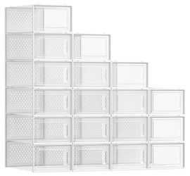 SONGMICS Shoe Boxes Clear Plastic Sneaker Box Stackable Set of 18 - White
