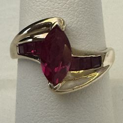 10K Yellow Gold Marquise Ruby Princess Cut Ruby Bypass Ring Size 8