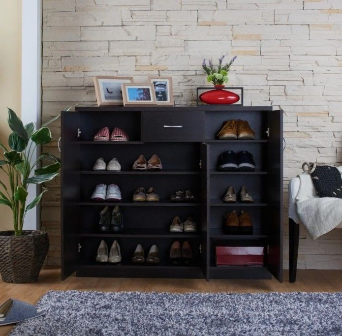 Contemporary Espresso 10-shelf Shoe Cabinet