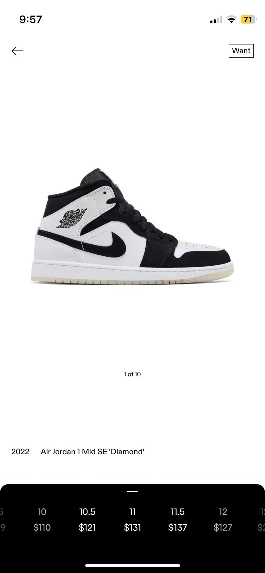 Jordan 1 Diamond Mids Size 12
