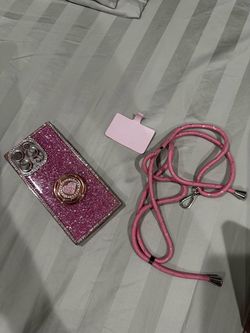 Pink Glitter iPhone 14 Pro Max Case + Crossbody Strap