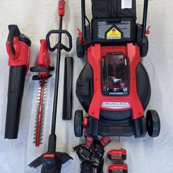 CRAFTSMAN V20 Cordless Push Lawn Mower, String Trimmer, Hedge Trimmer & Leaf Blower Combo Kit 