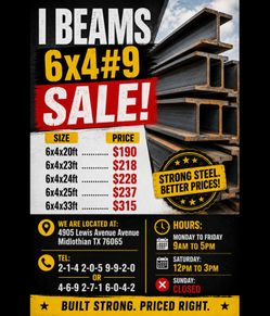 I beam 6x4x20ft only $190