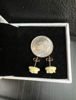 ANTIQUE 14K YELLOW GOLD BONE FLOWER PUSH BACK STUD EARRINGS
