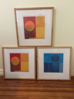 Ikea Amaina Wall Prints Sunset x2 Midnight Moon x1 Frames Glass Fronts