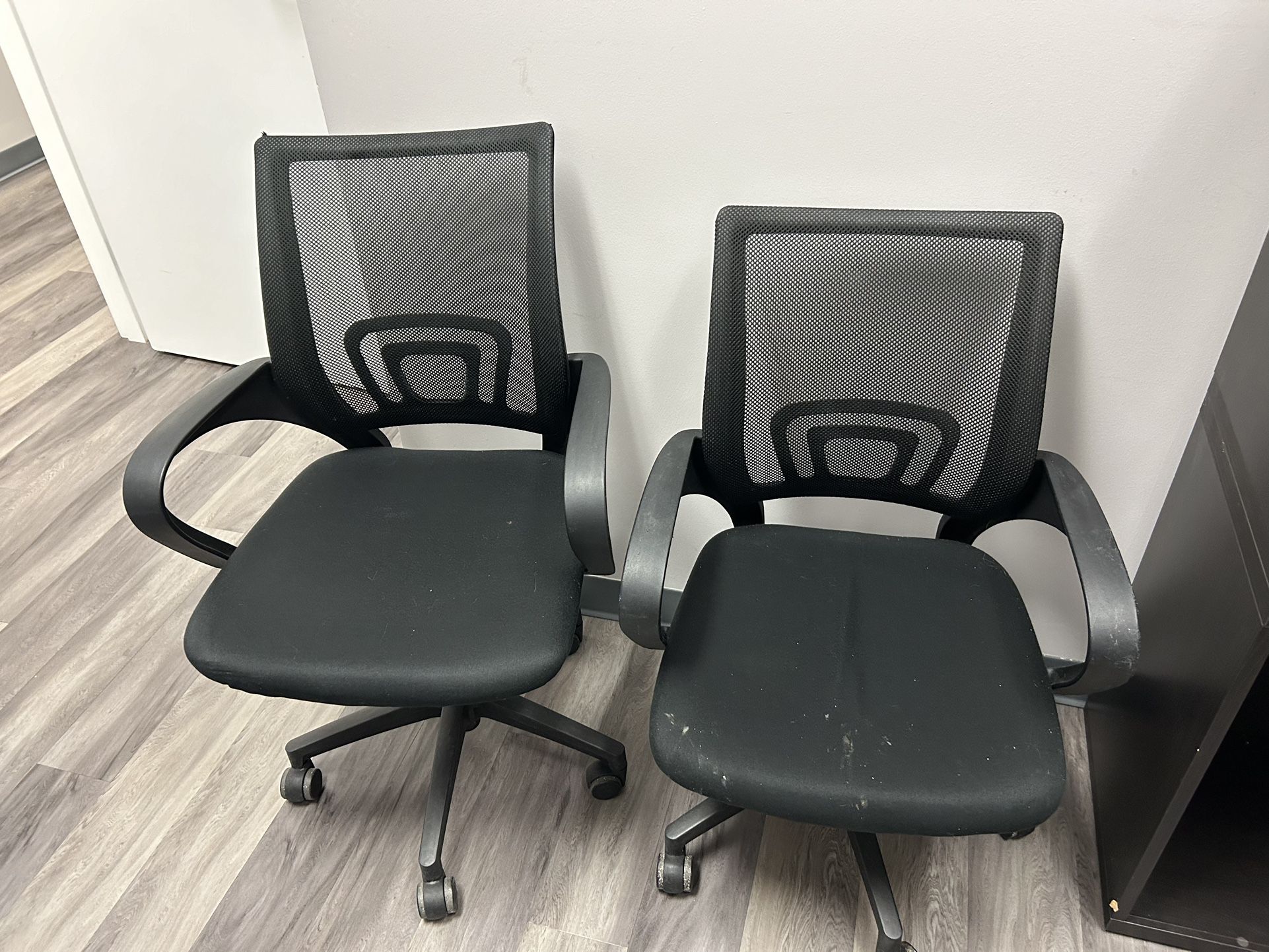 2 Black Rolling Office Desk Chairs Adjustable 