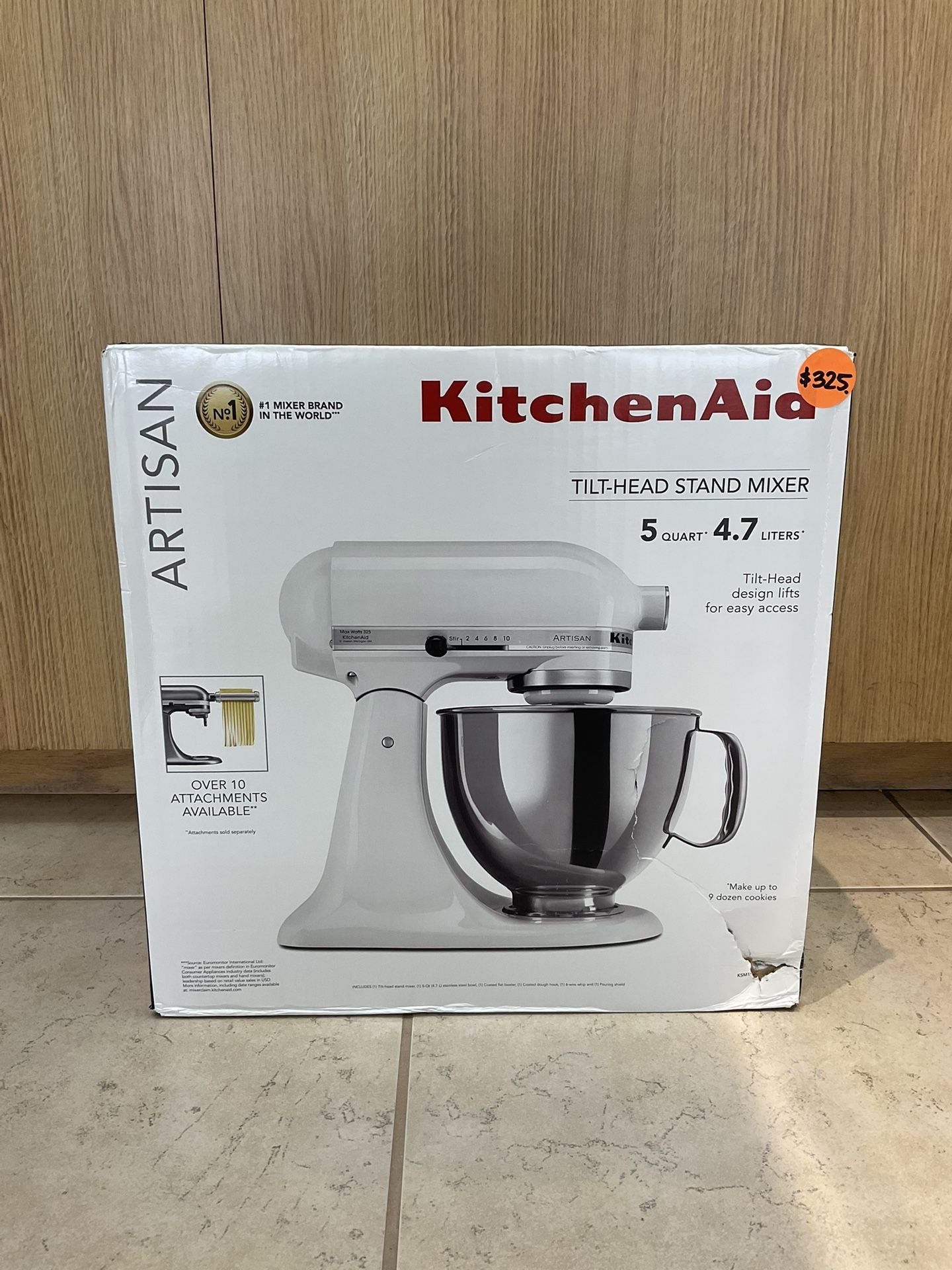 KITCHENAID ARTISAN TILT-HEAD STAND MIXER 5 QUART KSM150PSWH WHITE