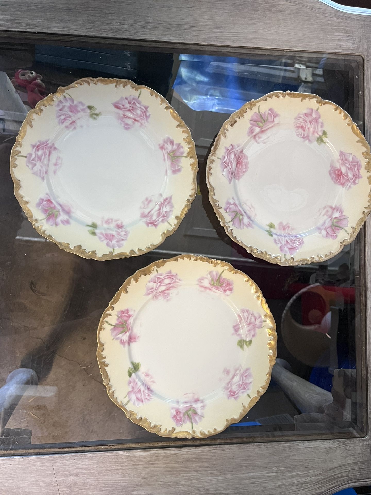 Antique Decor Plate Set of 3Porcelain Pink Roses ~ T & V Tressemann & Vogt Limoges France 1(contact info removed)