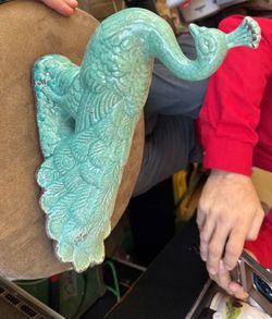 Vintage turquoise crackle glaze peacock