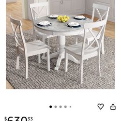 NEW! 5-Piece White  Round Dining Table Set