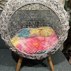 Cat, Dog, Pet Bed With Wood Legs & Floral Pillow