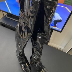 Aldo Shiny Leather Black Long Thigh-high knee-high Platform Boots