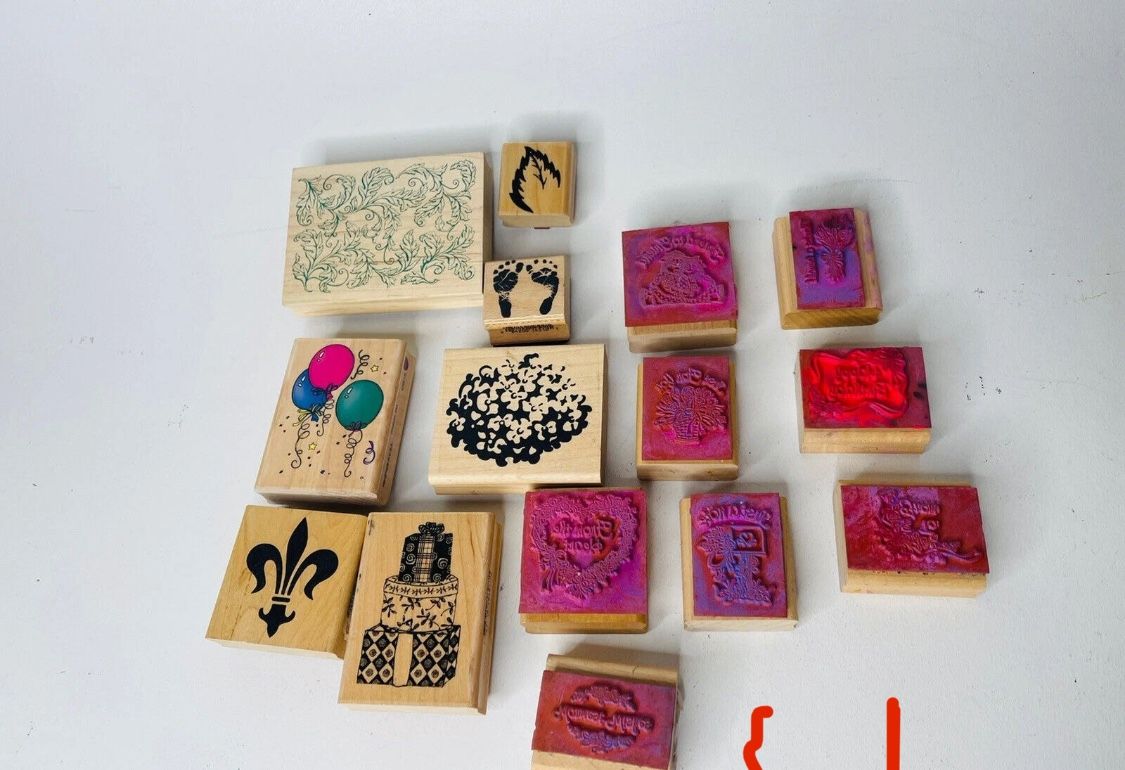 Wooden Rubber Stamps Bundle Lot of 15 Different Ones Arts & Crafts
