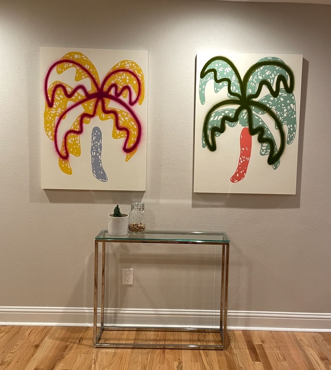 CB2 Mid-Century Style Chrome and Glass Console Table