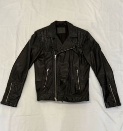 All SAINTS (M) Black Leather Moto Biker Jacket