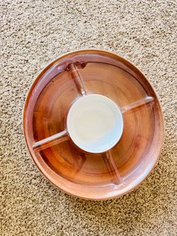 Round Sectioned Serving Tray with Dip Bowl