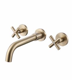 Double Handle Wall Mounted Bathroom Faucet Brass Modern 3 Holes Sink Faucets in Brushed Gold (Valve Included)