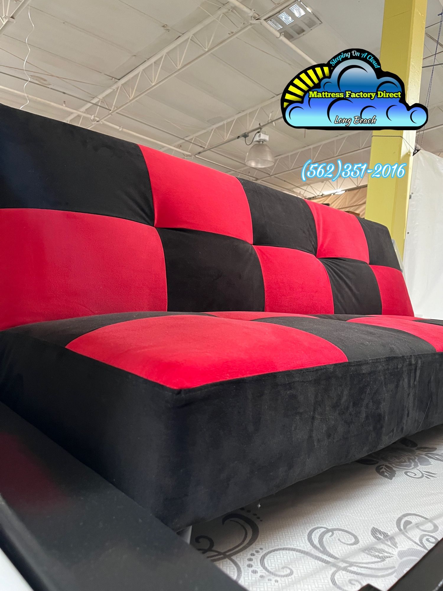 Black And Red Fabric Couch Futon Sofa Cama