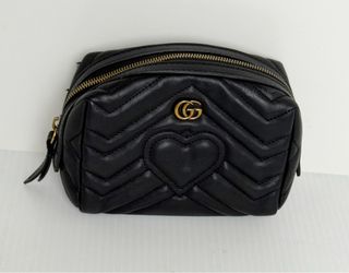 Authentic GUCCI GG Marmont 476165 Heart Leather Pouch Black AS IS!