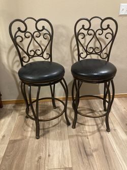 2 Metal and padded seat swivel stools  Floor to seat 26”
