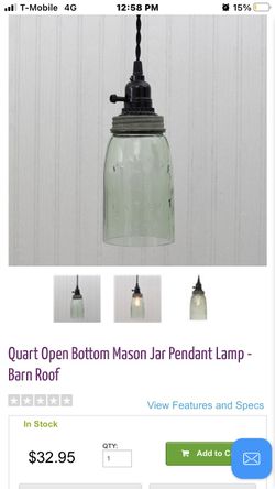 Quart Open Bottom Mason Jar Pendant Lamp - Barn Roof