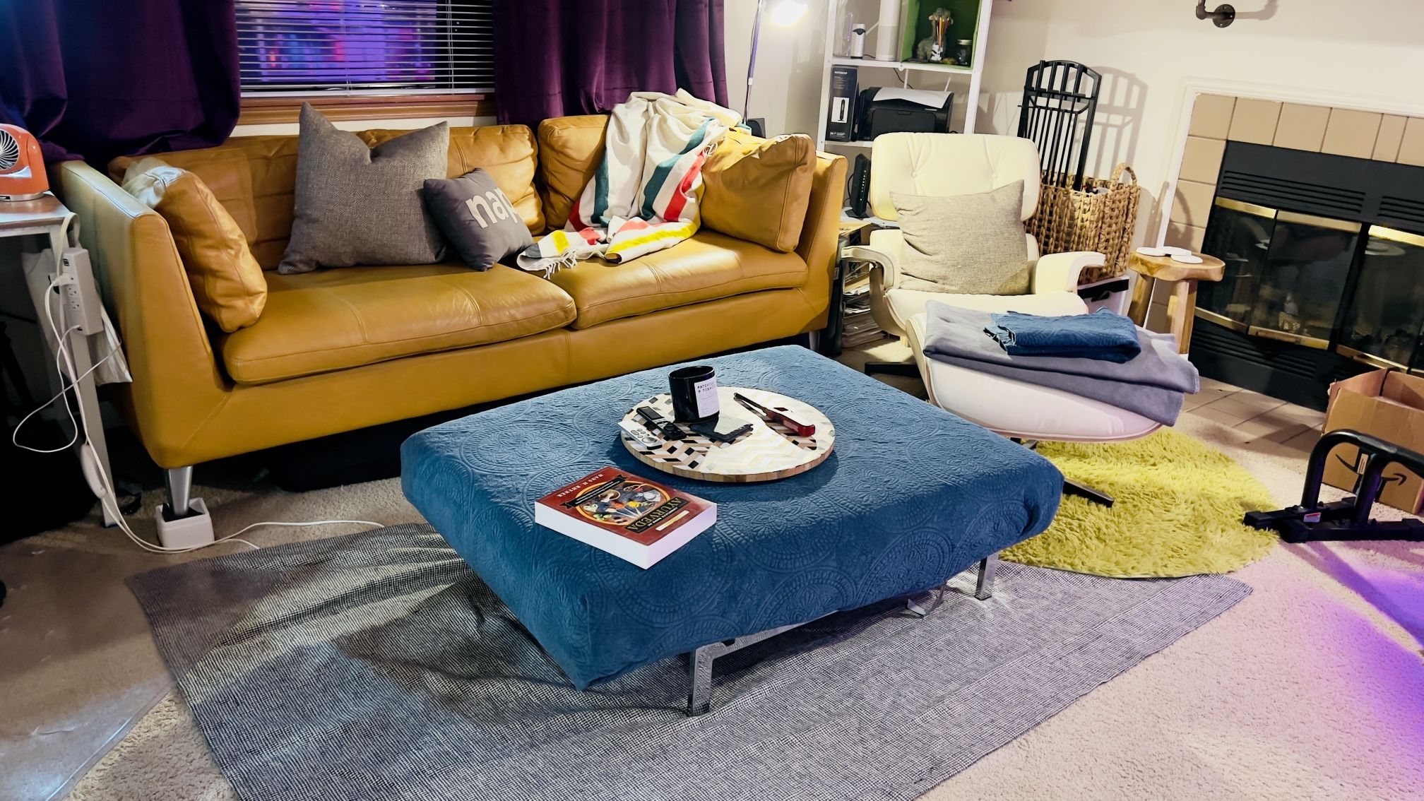 Chair/Ottoman - Blue Quilted Mandala Upholstery