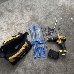 Dewalt Drill With Various Drill Bits