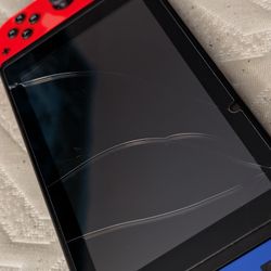 (SCREEN PROTECTOR CRACKED) Nintendo Switch, 2nd Revision - No Power Adapter. Missing Kickstand.
