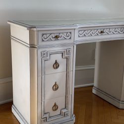 Grosfeld’s Antique White Mirrored Top Vanity Table Console 