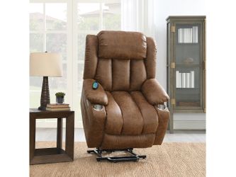 Omarion Brown Power Recliner W/Lift & Heating & Massage