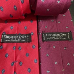 Lot Of 2 VINTAGE CHRISTIAN DIOR Ties 100% Silk Mens Necktie Made In Italy