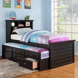 Brand New Black Twin Size Bed w Trundle Bed + Drawers