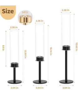 Black Hurricane Glass Candle Holders Set of 6 Tall Taper Candlestick Holder