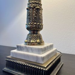 Large Vintage Roman Corinthian Pillar Table Lampin Marble and Brass Comes with a shade  Good condition