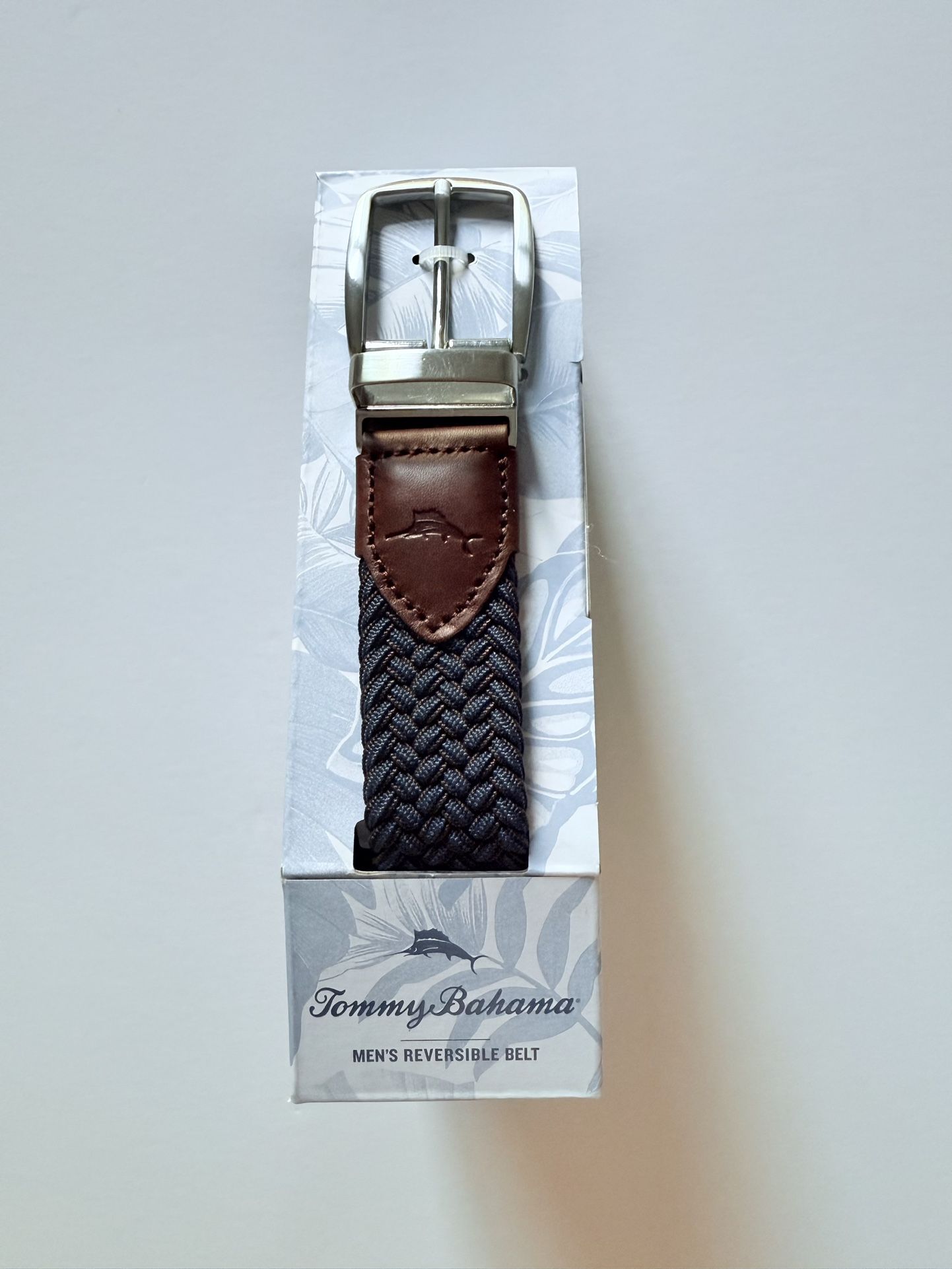 Tommy Bahama Men’s Reversible Comfort Stretch Belt Navy Braided L/XL (Fits 38–42