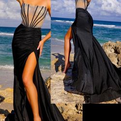 Strapless Beaded & Glitter Long Formal Dress & Prom Dress $125.00