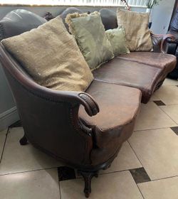 Antique sofa couch soft real leather